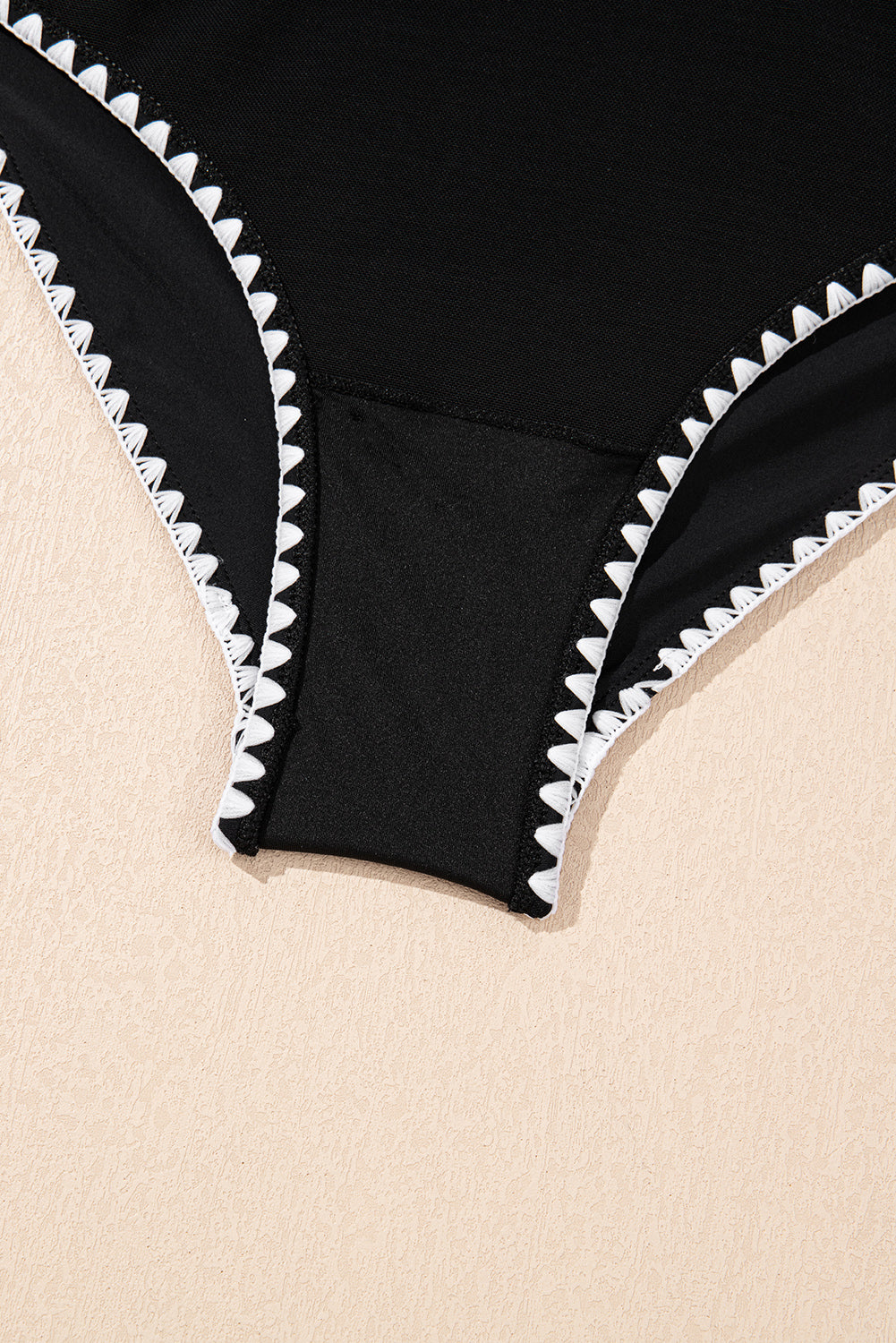 Black Ric Rac Trim Contrasted Patchwork Cutout One Piece Swimsuit